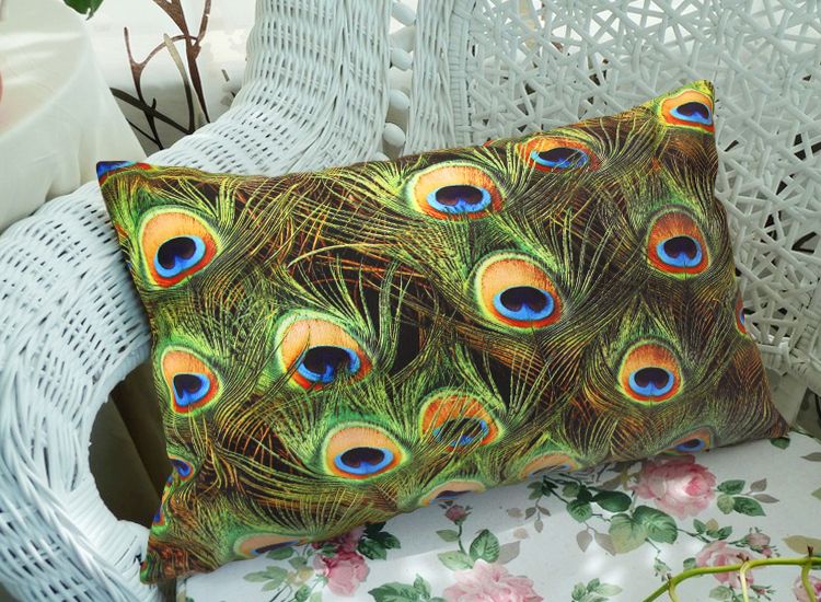 European Top Grade Peacock Feather Pillow Case Mediterranean