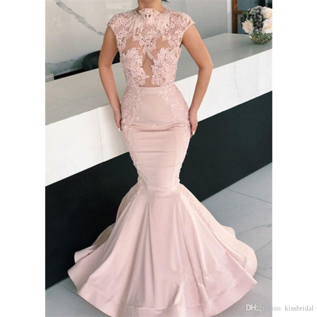 Elegant Blush Pink Mermaid Prom Dresses Long Sexy See Through Bodice
