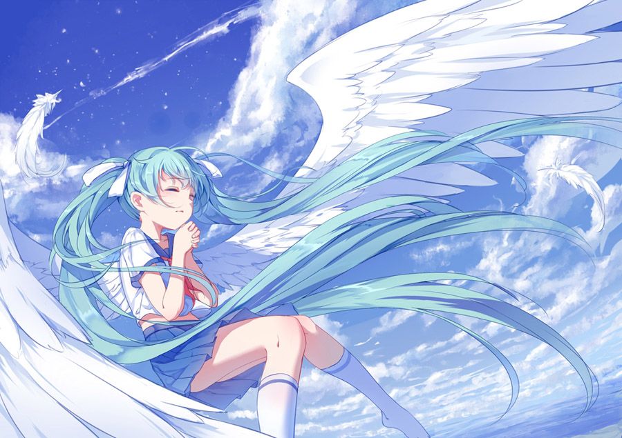 Acheter Hatsune Miku Papier Peint Ciel Bleu Et Nuages Blancs Papier Peint Anime Fille Ange Revêtement Mural Enfants Chambre Salon Canapé Tv Fond