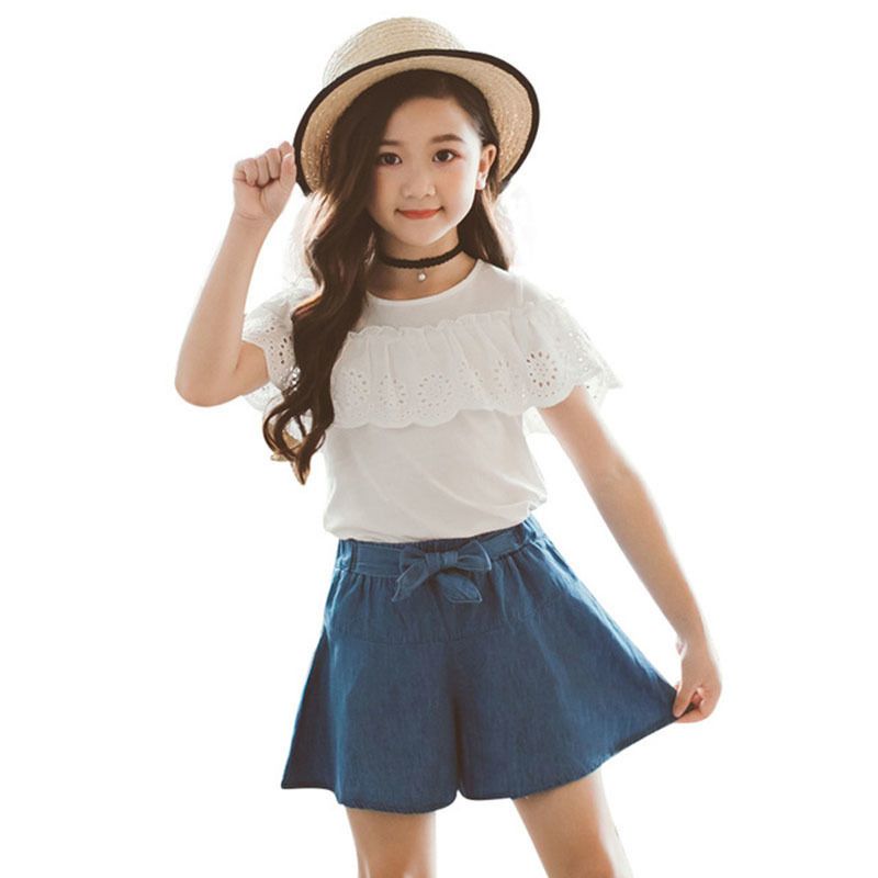 Conjuntos de ropa niñas 2019 Verano Algodón Camisetas para niños Top + shorts Traje Ropa