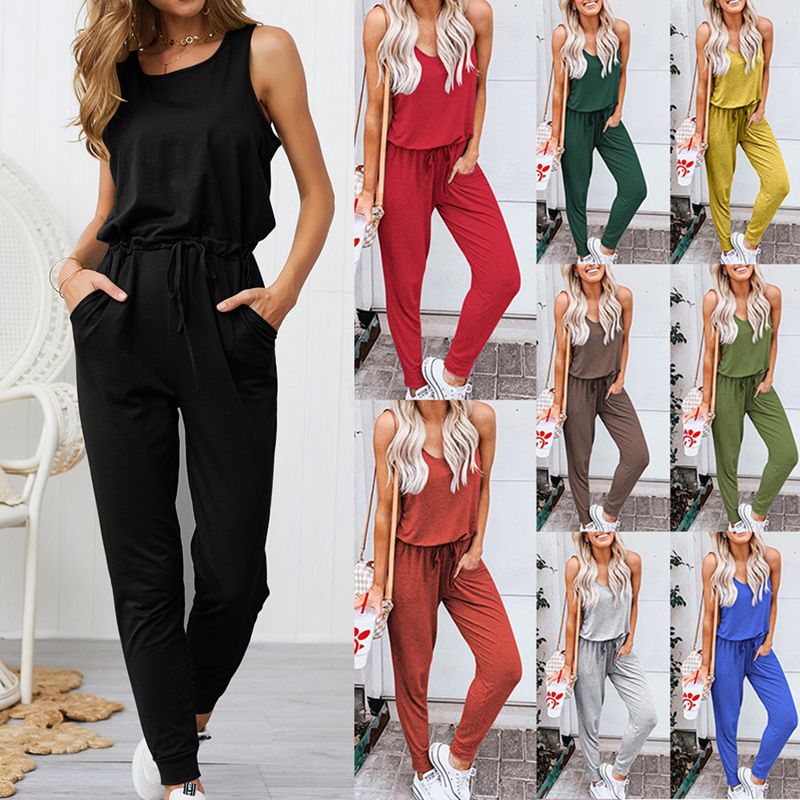 loose solid tank jumpsuit