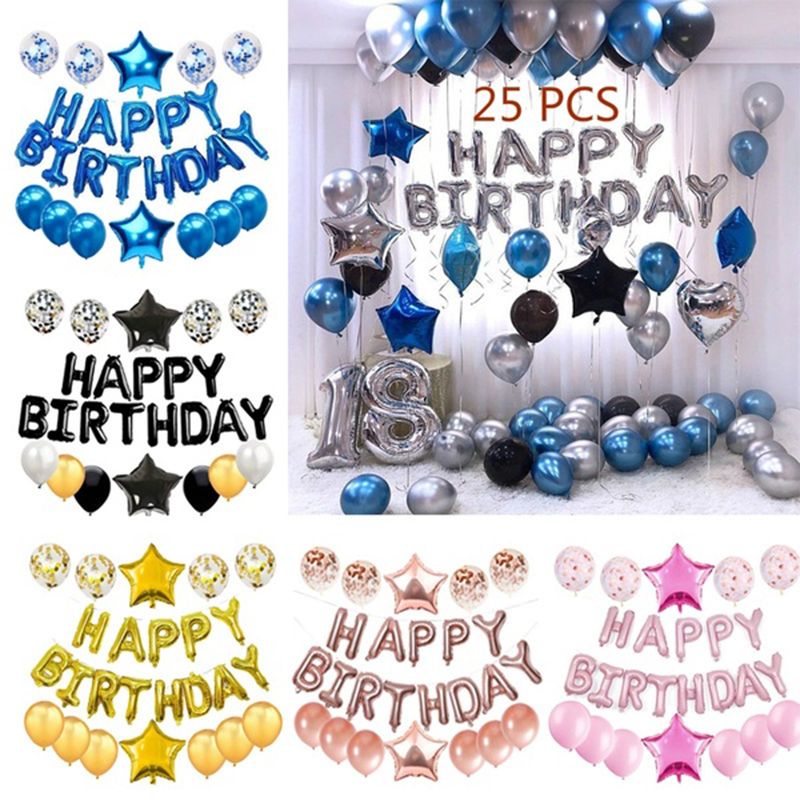 Happy Birthday Party Foil Balloons Blue Letters Confetti Latex Balloons Birthday party decorations kids Baby Shower 16inch 25pcs