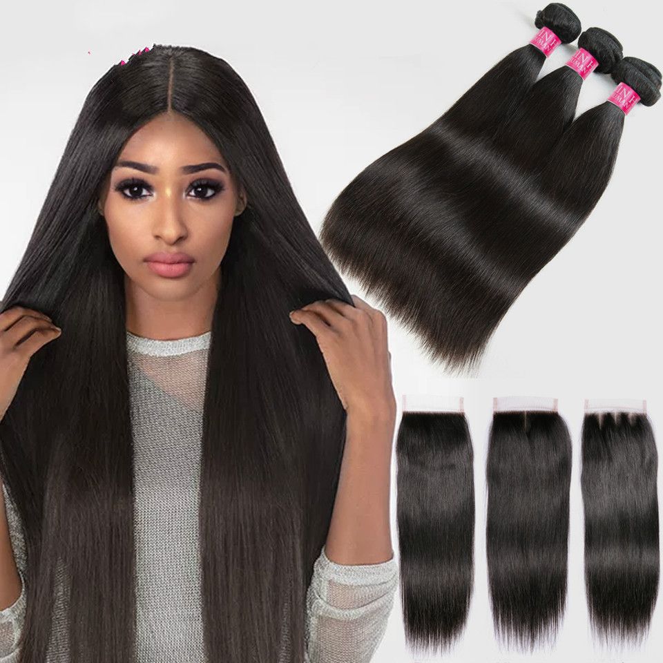 2019 Brazilian Straight Hair Bundles With Closure Non Remy Hair