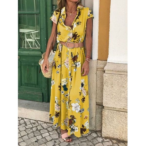 Vestido largo con estampado de verano para mujer Estilo boho Fiesta en la playa Cuello