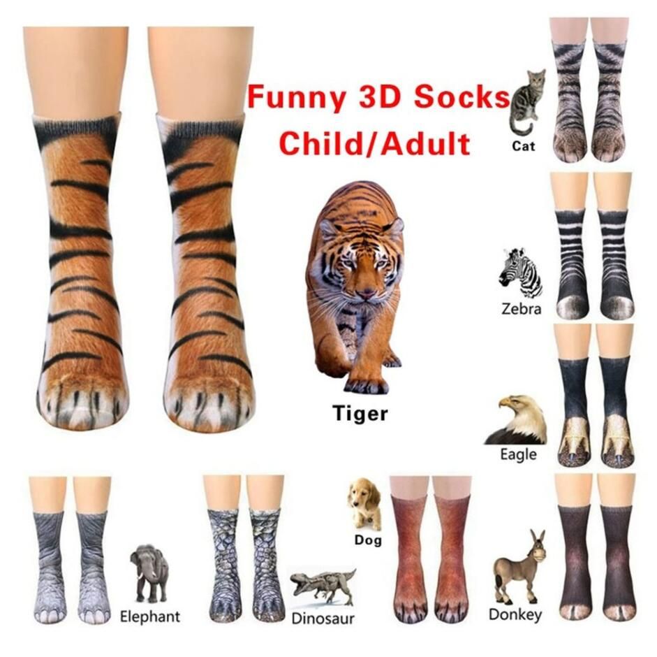 Women Mens Funny Elastic Socks Animal Cat Paw Feet Crew 3D Print Cotton