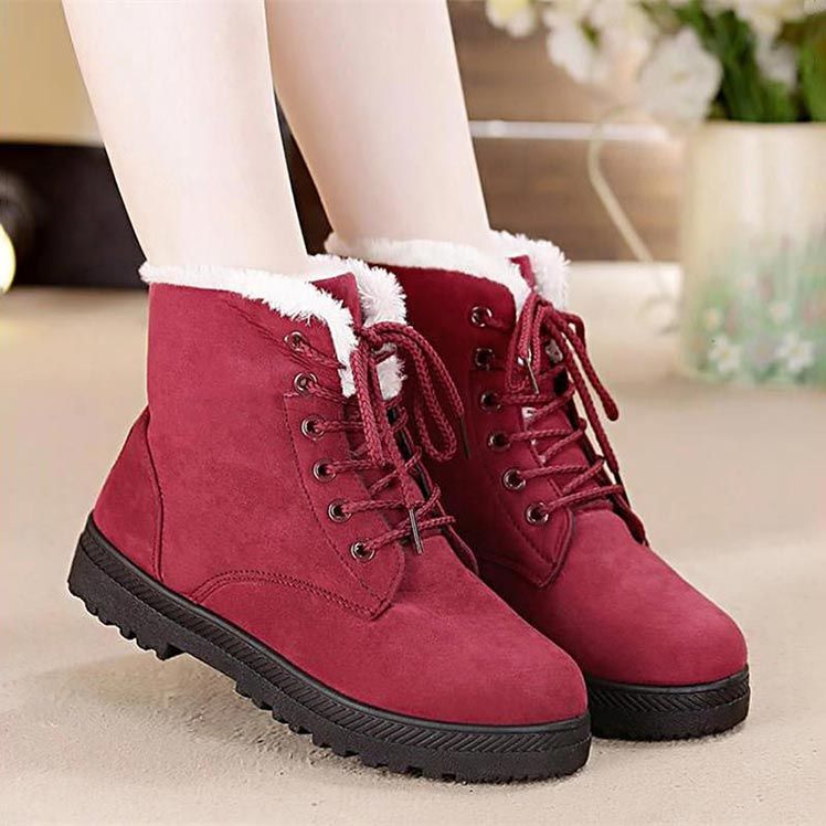 zapatos cálidos de felpa con Botas de nieve con cordones para mujer zapatos cálidos de felpa con Botas de nieve con cordones para mujer