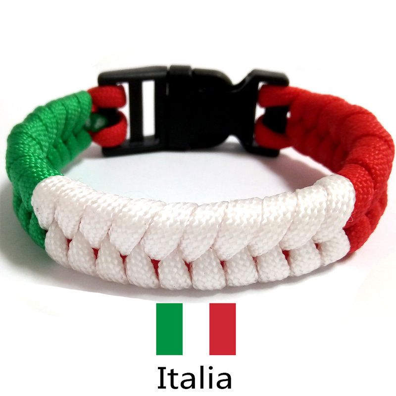 Italia Flag Charm Paracord Survival Bracelet Sports Green White 