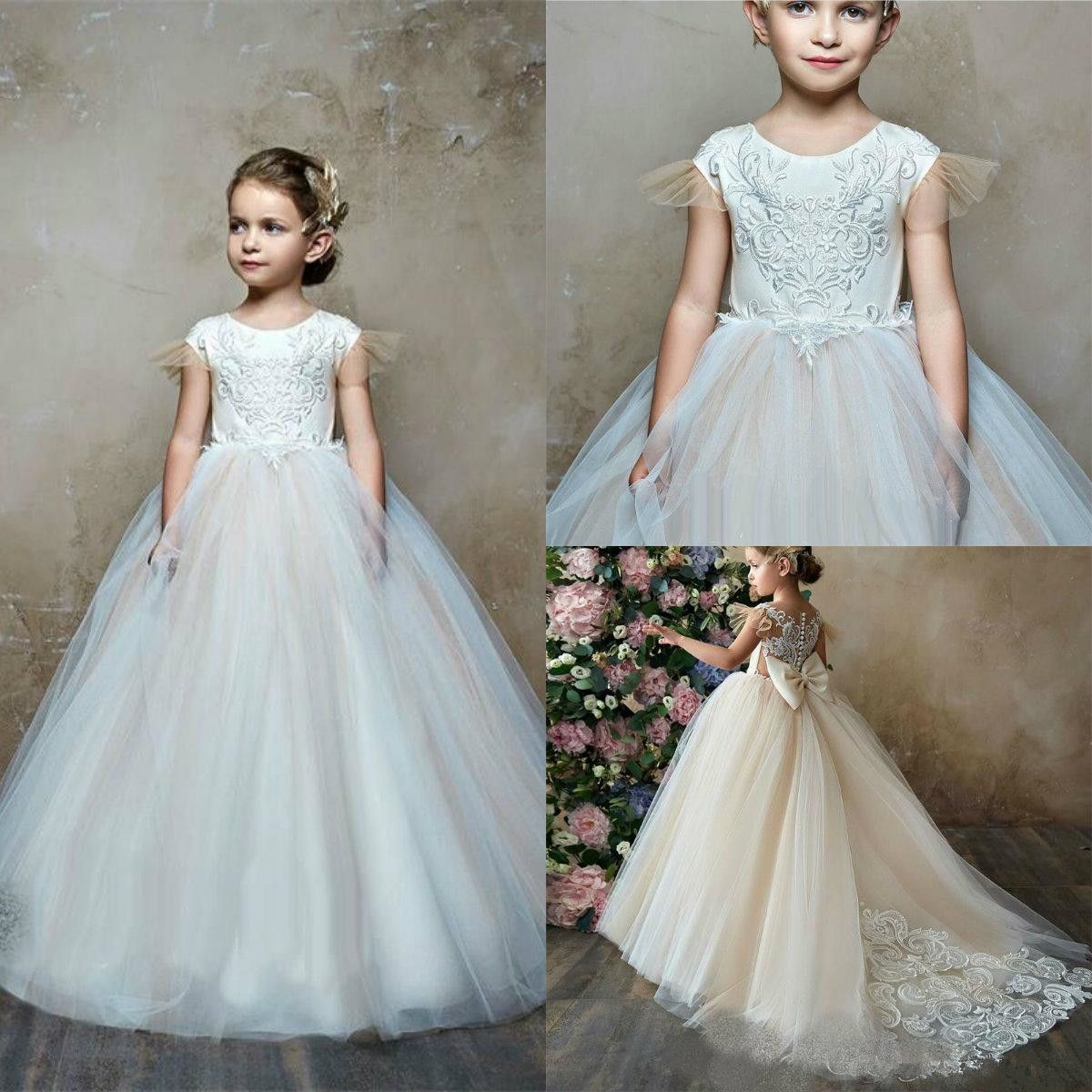 Flower Girl Dresses Lace Applique Sleeveless Floor Length Princess Gown for Kids Flower Girl Dresses Lace Applique Sleeveless Floor Length Princess Gown for Kids
