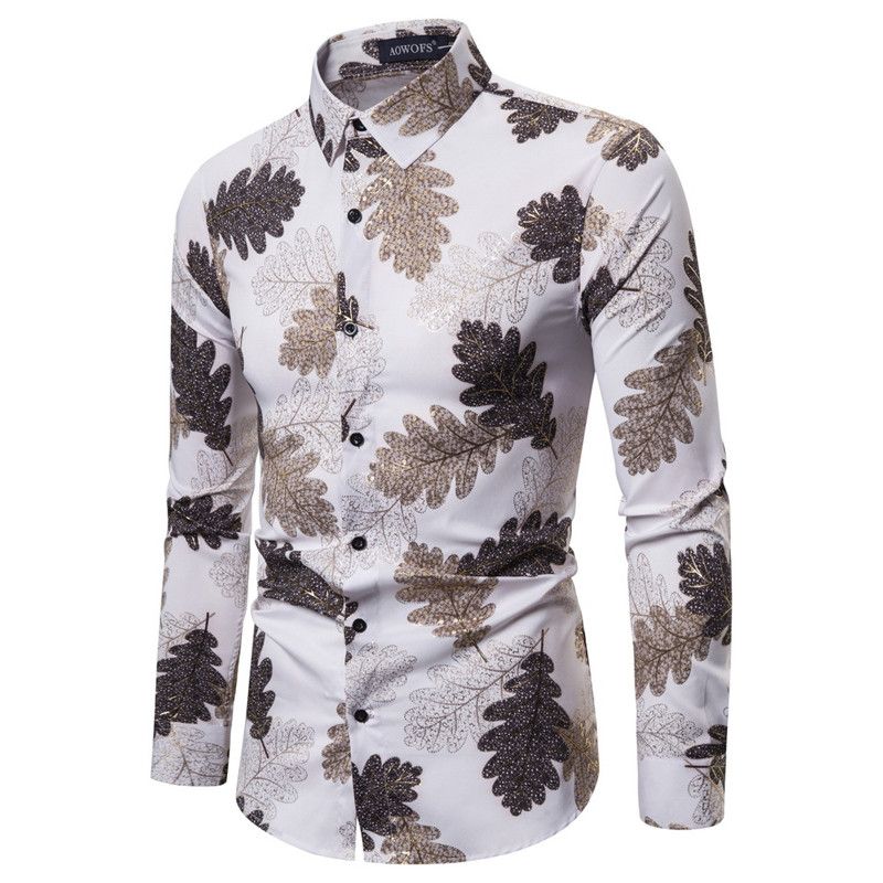 2020 Mens Casual Button Down Dress Shirts Hipster Shiny Leaf