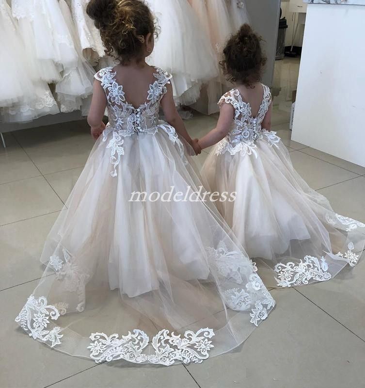 Acheter Belle Petite Fille Fleur Pour Les Mariages Jewel Mancherons Balayage Train Première Communion Appliques De Filles Pageant Dress 2019 De 8442