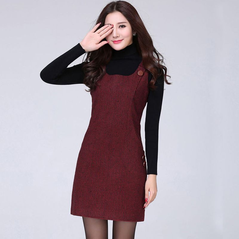 Plus Size Slim Gentlewomen Fashion Autumn And Winter Woolen Houndstooth Vest One Piece Dress Ns4064 From Bidalina 21 84 Dhgate Com