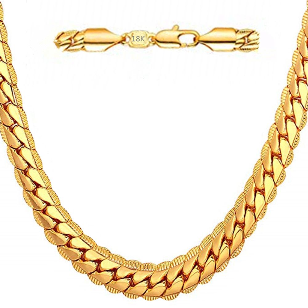 18K Luxury Mens Gold Necklace 6mm Snake Chain Necklace Hip Hop Jewelry For Men