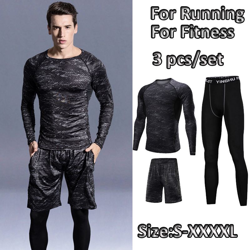 Camiseta de secado rápido para hombre #3-PC set pantalones cortos de entrenamiento para gimnasio y baloncesto 