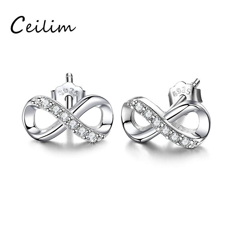 Infinite U Set of 2 Cubic Zirconia Round Black Stud Earrings in 925 Sterling Silver