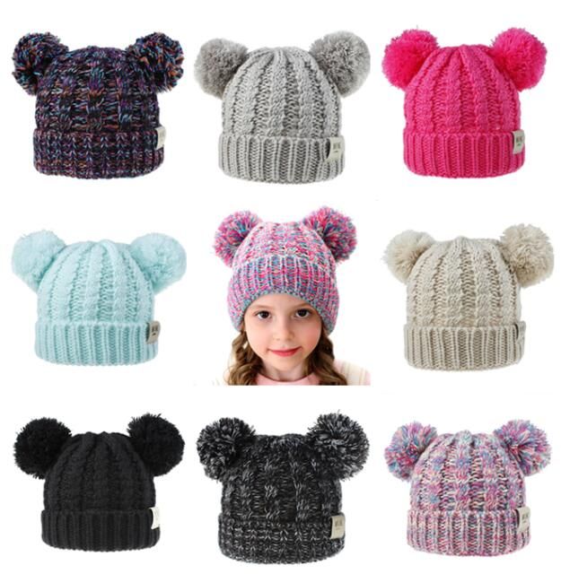 Women Ladies Winter Warm Cap Ball Bobble Knit Hat Kids Crochet Beanie Ski Cap C