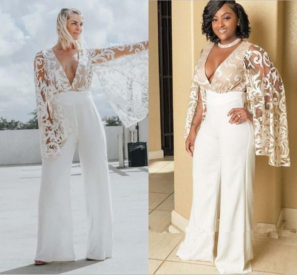 Discount 2020 Lace Plus Size Casual Wedding Jumpsuit Robe