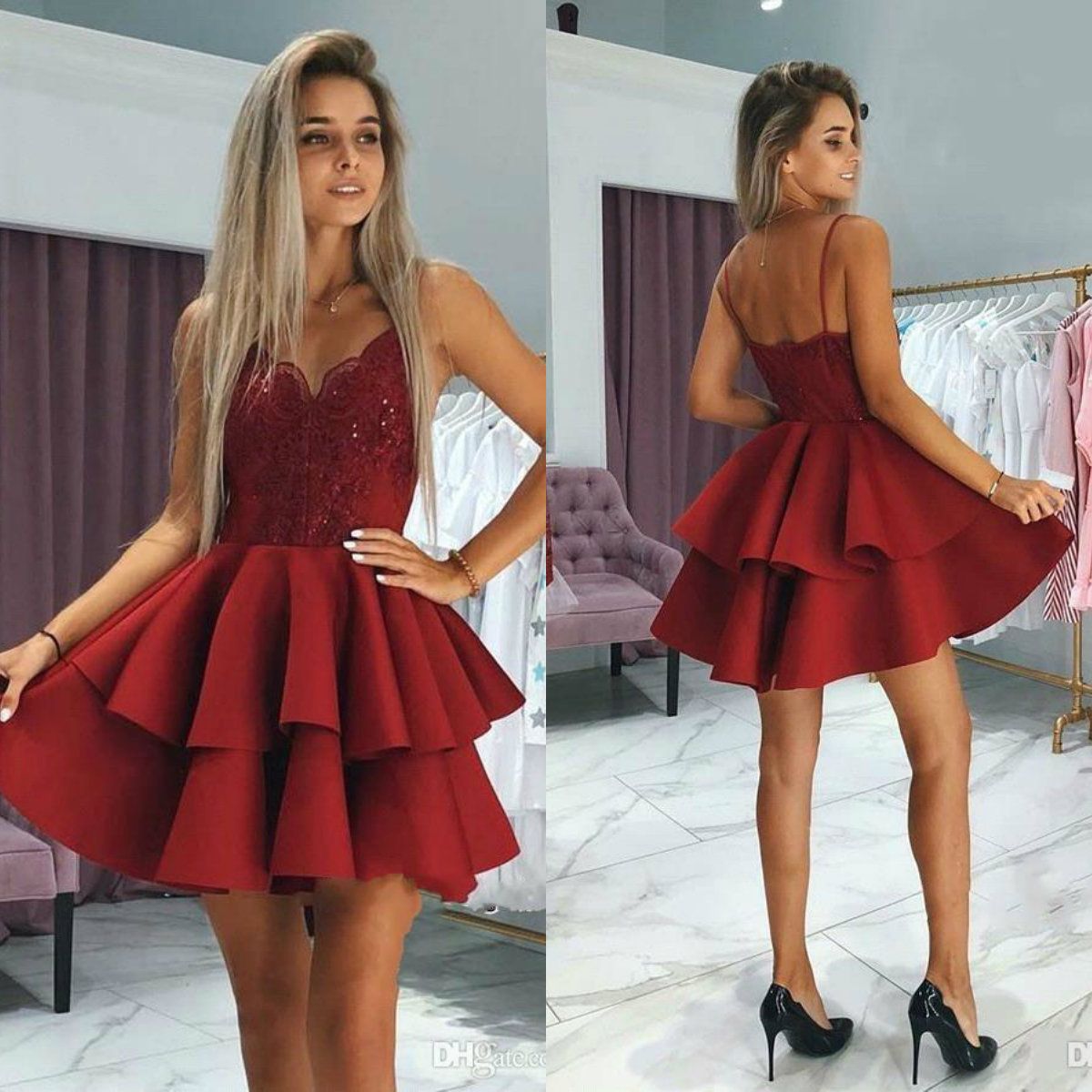 red sequin backless dress