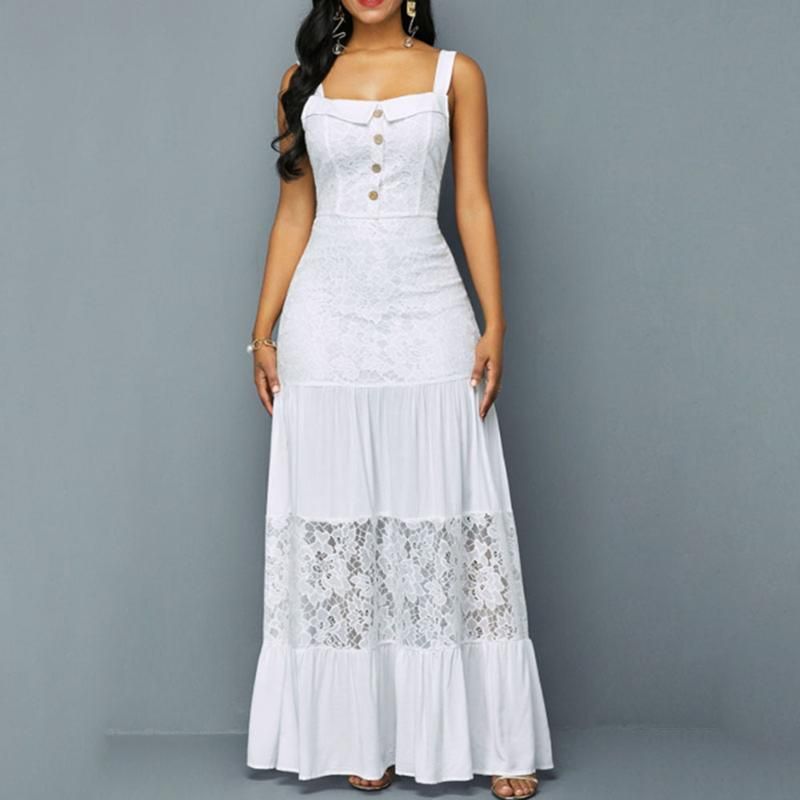 Vestidos casuales Vestido blanco Largo Verano 2021 Elegante Oficina Señoras Spaghetti Strap Sin mangas Una línea Vestidos casuales Vestido blanco Largo Verano 2021 Elegante Oficina Señoras Spaghetti Strap Sin mangas Una línea