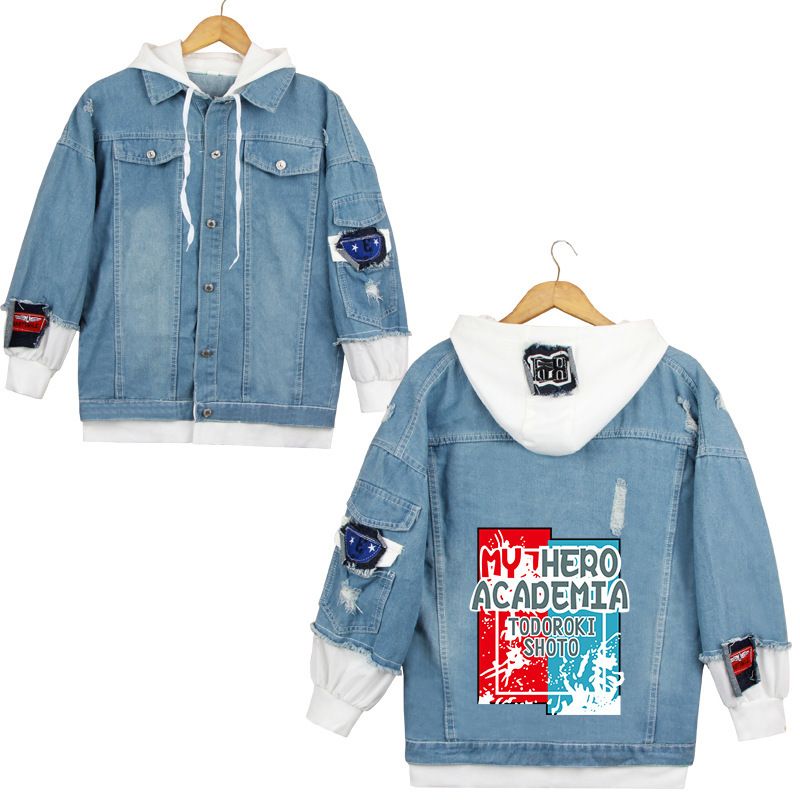 2020 My Hero Academia Midoriya Izuku Todoroki Shoto Cosplay Denim Jacket Casual Fake Two Piece Hooded Autumn Jeans Unisex Outwear From Yakima 27 18 Dhgate Com