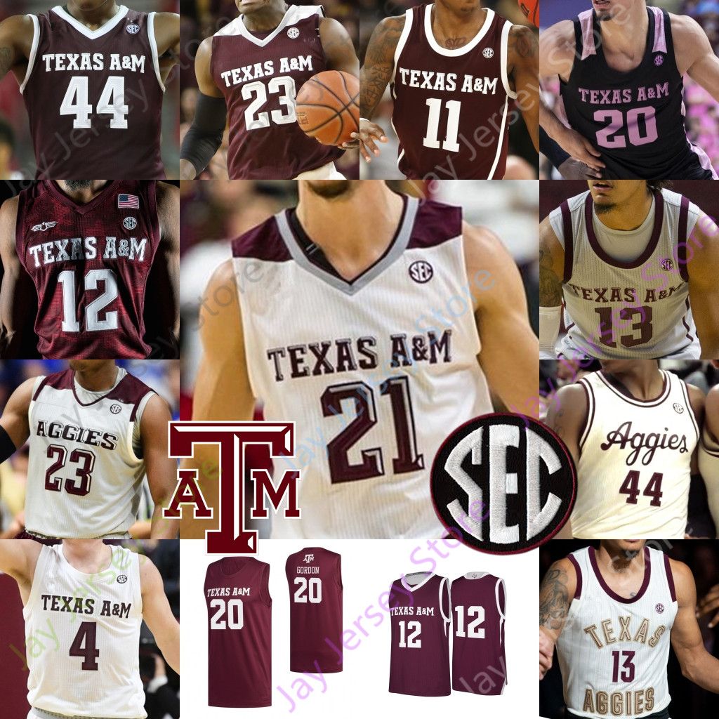 2021 Custom Texas A&M Aggies Basketball Jersey NCAA College Khris