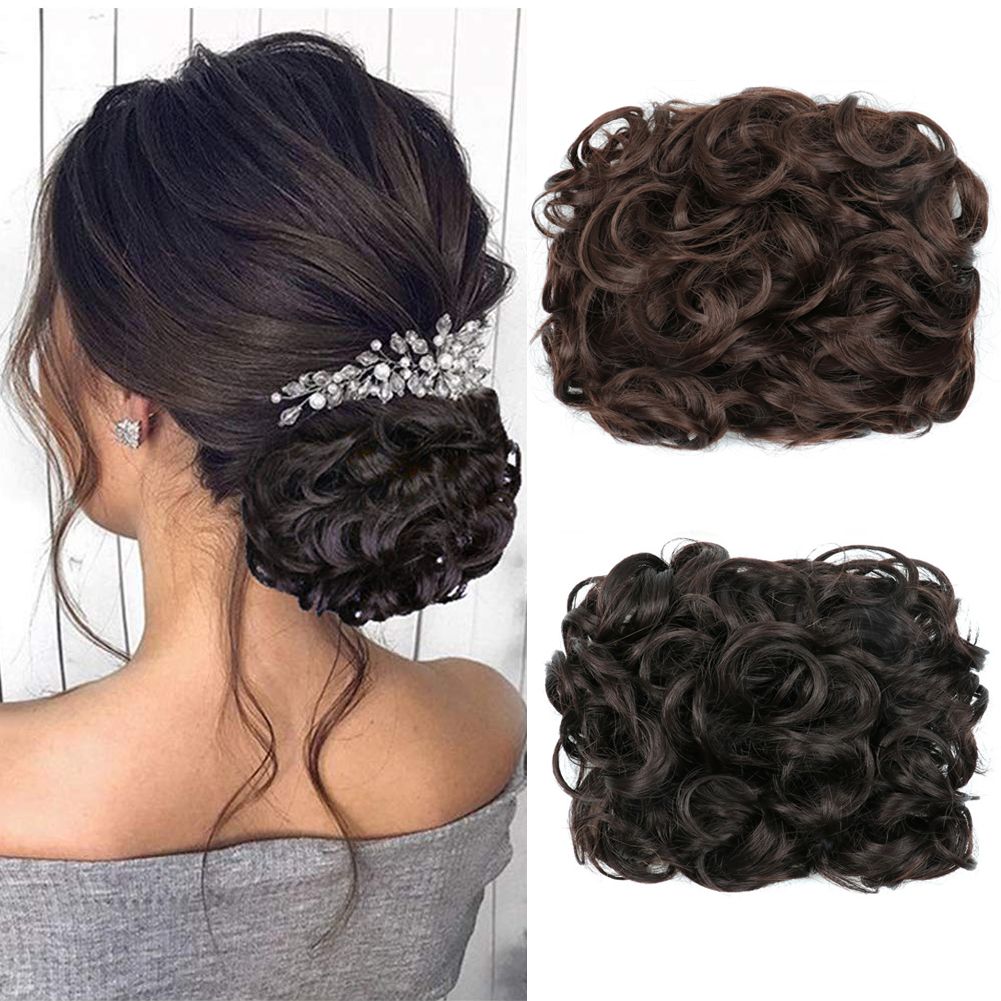 2020 Short Drawstring Ponytail Synthetic Curly Hair Bun Extensions