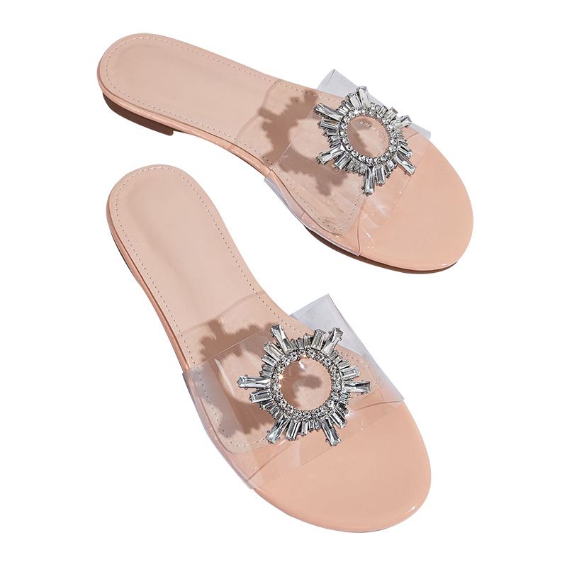 Clear Women Slippers Ladies Sandals Crystal Flat Shoes Beach Outdoor