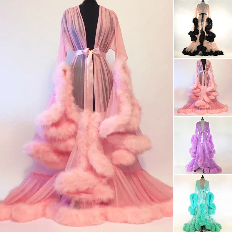 dressing gown with feathers