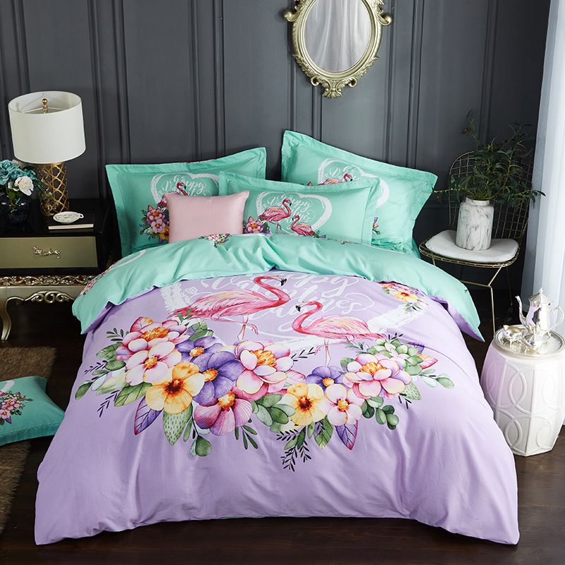 Watercolor Floral Printed Bedding Set Queen King Size Duvet Cover