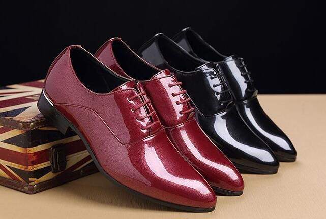 Black Red Patent Leather Derbies Shoes Mens Formal Dress Shoes Pointed ...