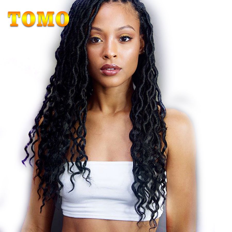 2019 Tomo Woman Black Color Faux Locs Curly 18inch Long Crochet Braids Kanekalon Synthetic Dreadlocks Ombre Braiding Hair Extensions 24roots Pack From
