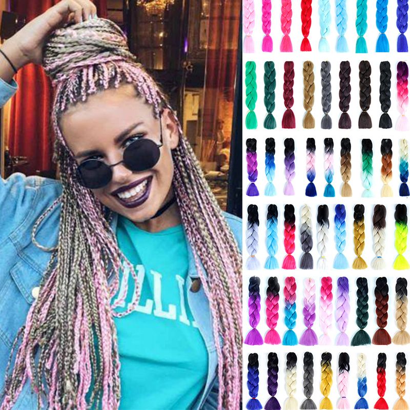 Houyan Pink Purple Blue Blonde Synthetic Color Jumbo Braids Ombre