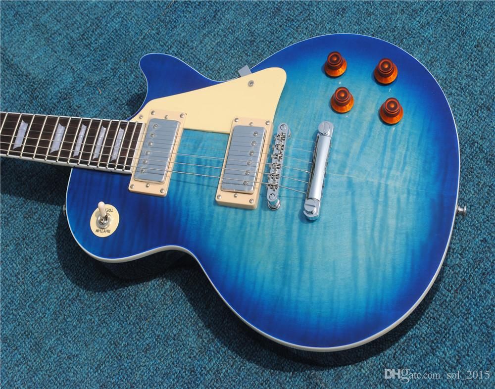 Acheter Livraison Gratuite Guitare Electrique Tiger Imprimer Emabre Bleu Duree Du Corps De Coeur Dorigine En Bois De Couleur En Bois De 100 73 Du Sol 15 Fr Dhgate Com