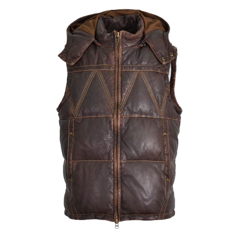 mens leather puffer vest