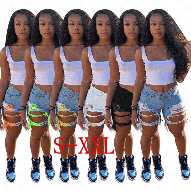 Womens Denim Shorts Distressed Stretch 