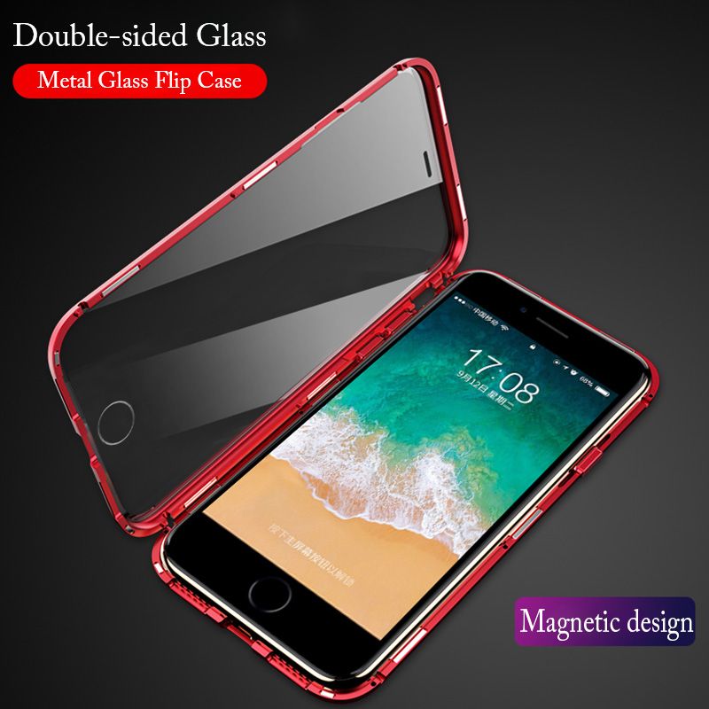 Compre Magnético Frente E Verso De Vidro Temperado Capa Para Iphone 7 Case  360 \u200b\u200bcorpo Inteiro Proteção De Metal Ímã Virar Caso Para Iphonex 7 8 Plus  Barato | Entrega Rápida E Qualidade | Pt.Dhgate