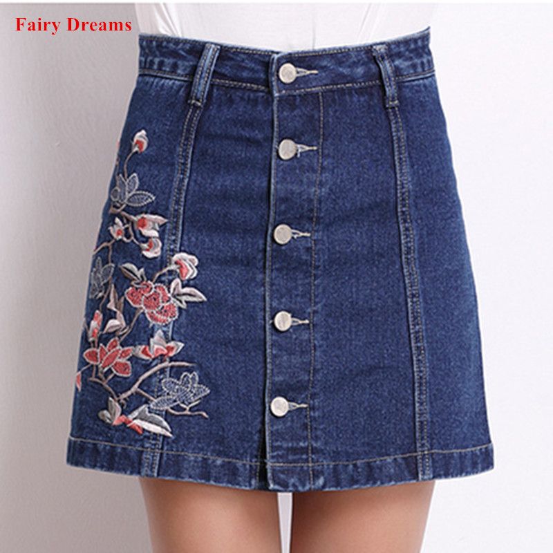 Compra Faldas Denim Para Las Mujeres Tamaño De La Ropa 3xl Bordado De Flores  2021 Botón De Estilo De Verano Saias Saias Blue Jeans Mini Falda Fairy  Dreams Barato | Entrega Rápida