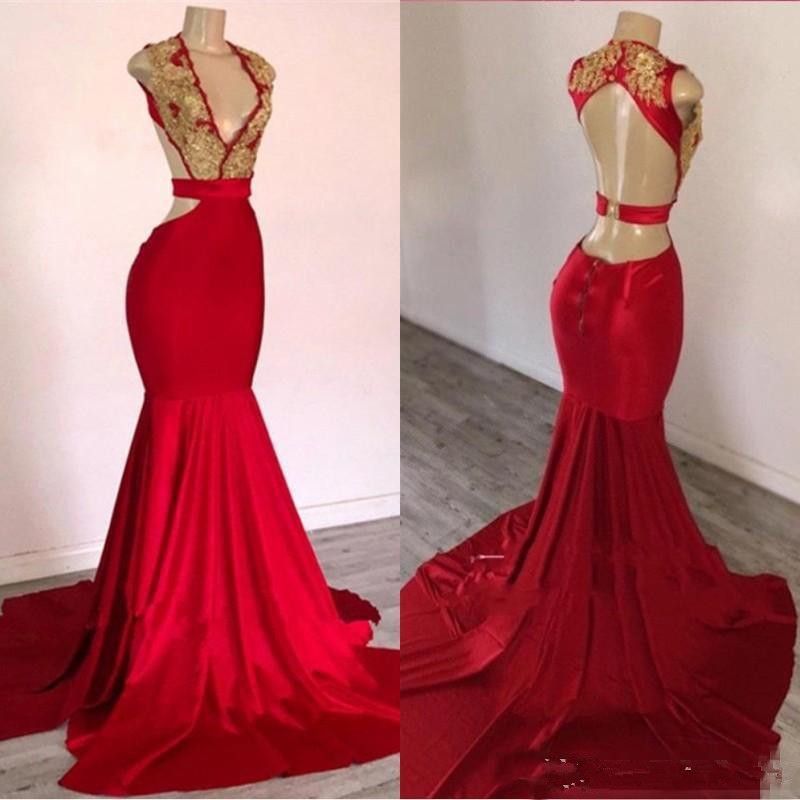 2020 apliques de encaje de oro v Imágenes cuello Vestidos fiesta sirena espalda abierta reales del 2020 apliques de encaje de oro v Imágenes cuello Vestidos fiesta sirena espalda abierta reales del