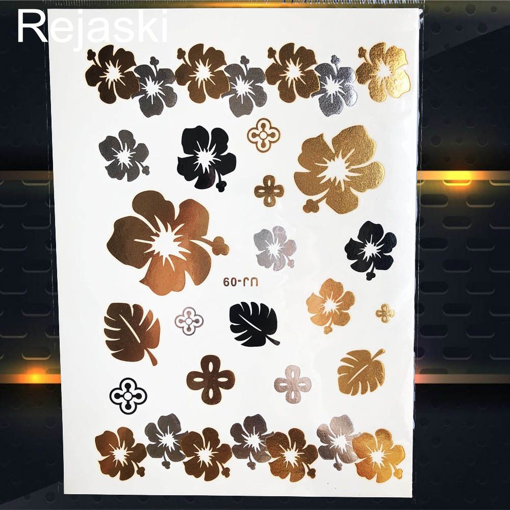 Acheter Femmes Main Prune Fleur Tatouage Temporaire Clavicule Or épaule Métallique Papillon Tatouage Autocollants Filles Feuille Flash Tatouages