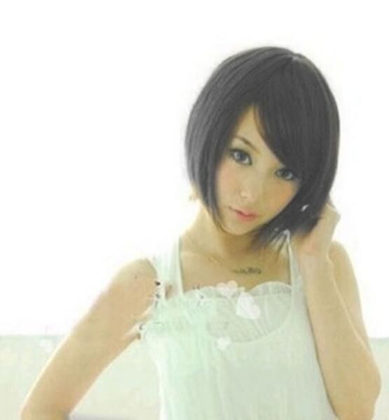 Women Girls Short Black Wig Halloween Costume Dress Cosplay