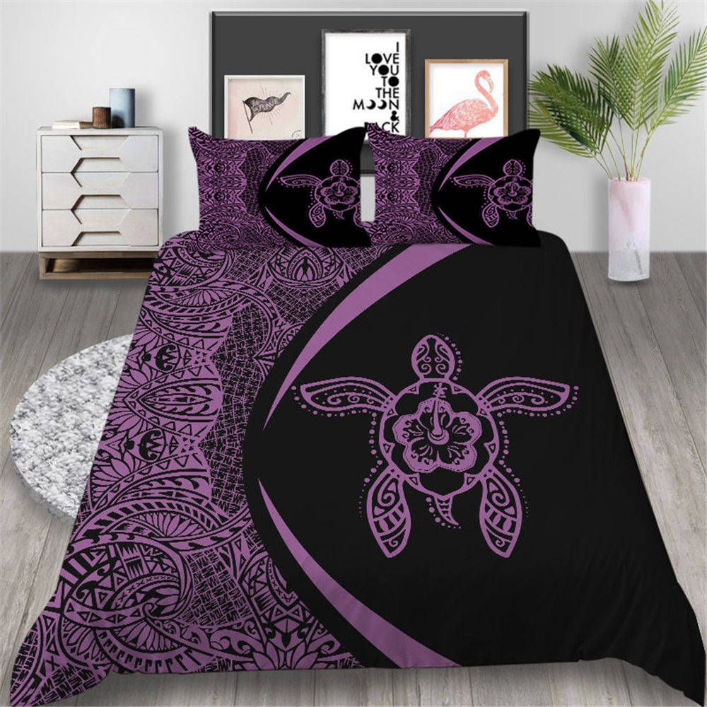 Sea Turtle Bedding Set Animal Mysterious Purple Duvet Cover