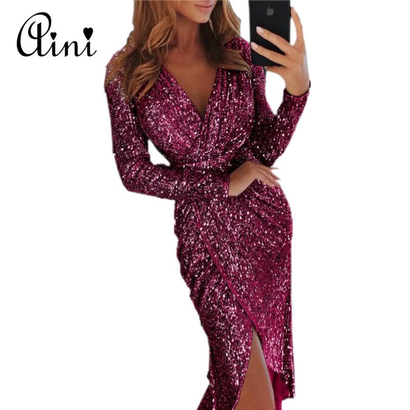 pink long sleeve glitter dress