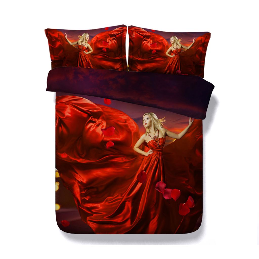 Duvet Red Floral Flower Bed Cover Women Girls Quilt Comforter