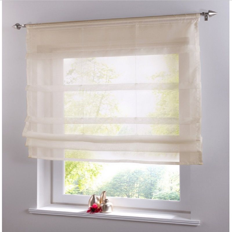 2020 Short Voile Kitchen Curtains Solid Sheer Cortina Blinds Tulle