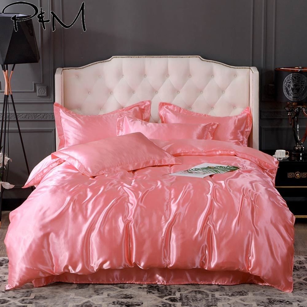 2019 Papa Mima Coral Solid Simple Bedlinens Satin Silk Feeling