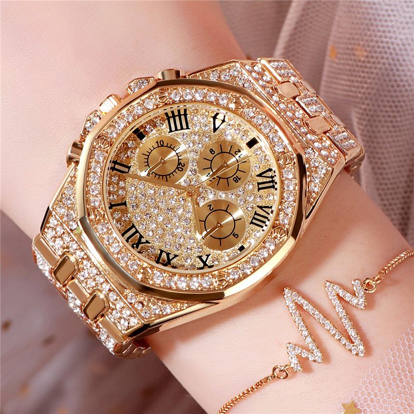 fake gold watch with diamonds