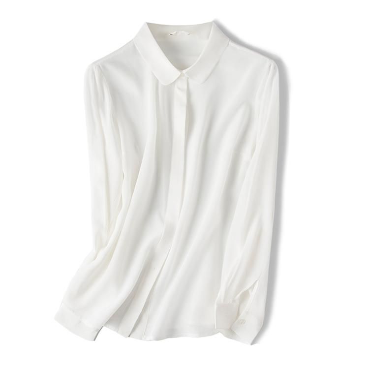 Shuchan Basic Blouse Women Long Sleeve 100% Natural Silk Cardigan Solid ...