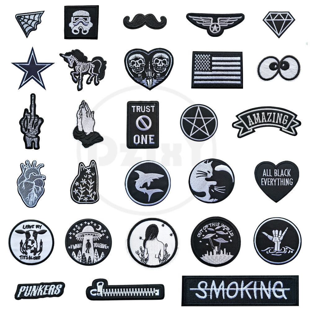 2pcs/set Diy Embroidered Iron-on Patch Stickers For Clothes, Pants, Hats,  Bags, Shoes, And Phone Cases Decoration, Square Shaped With Black  Checkerboard And Letter Design