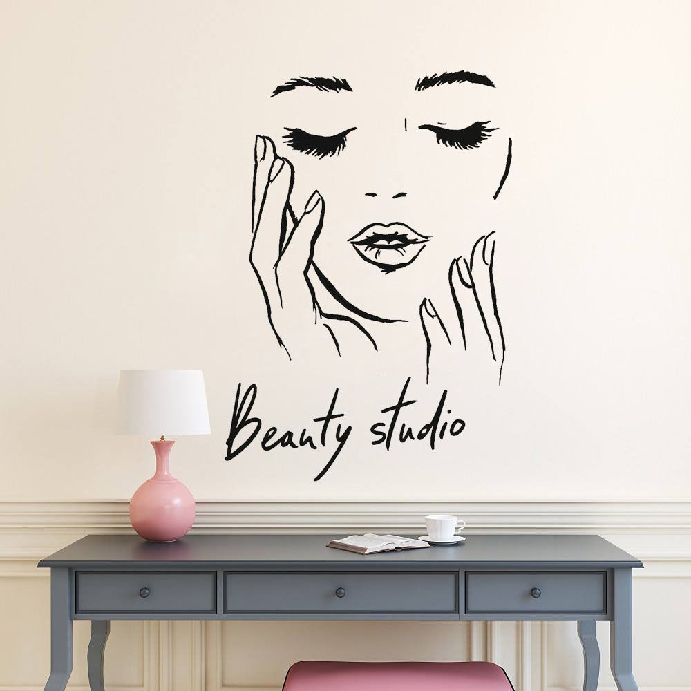 Female Face Vinyl Wall Decal Beauty Studio Door Sticker Cosmetic