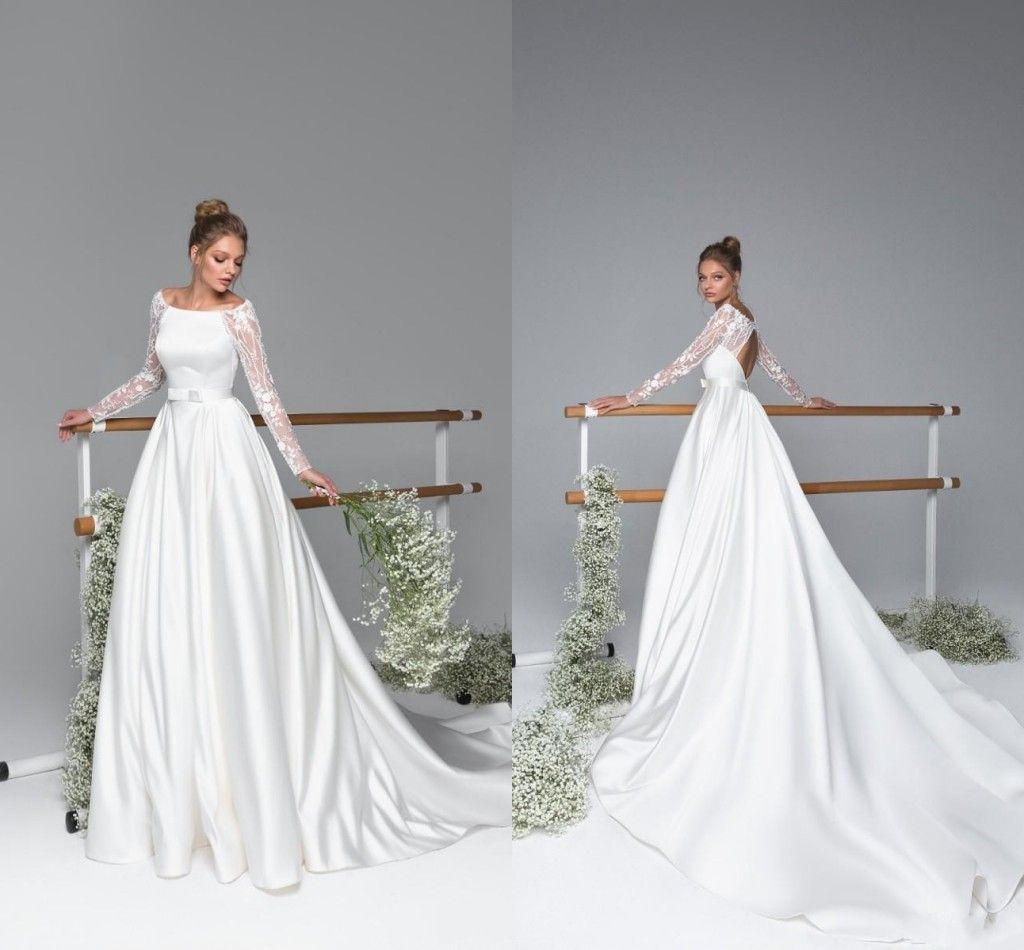 long sleeve boat neck wedding dress
