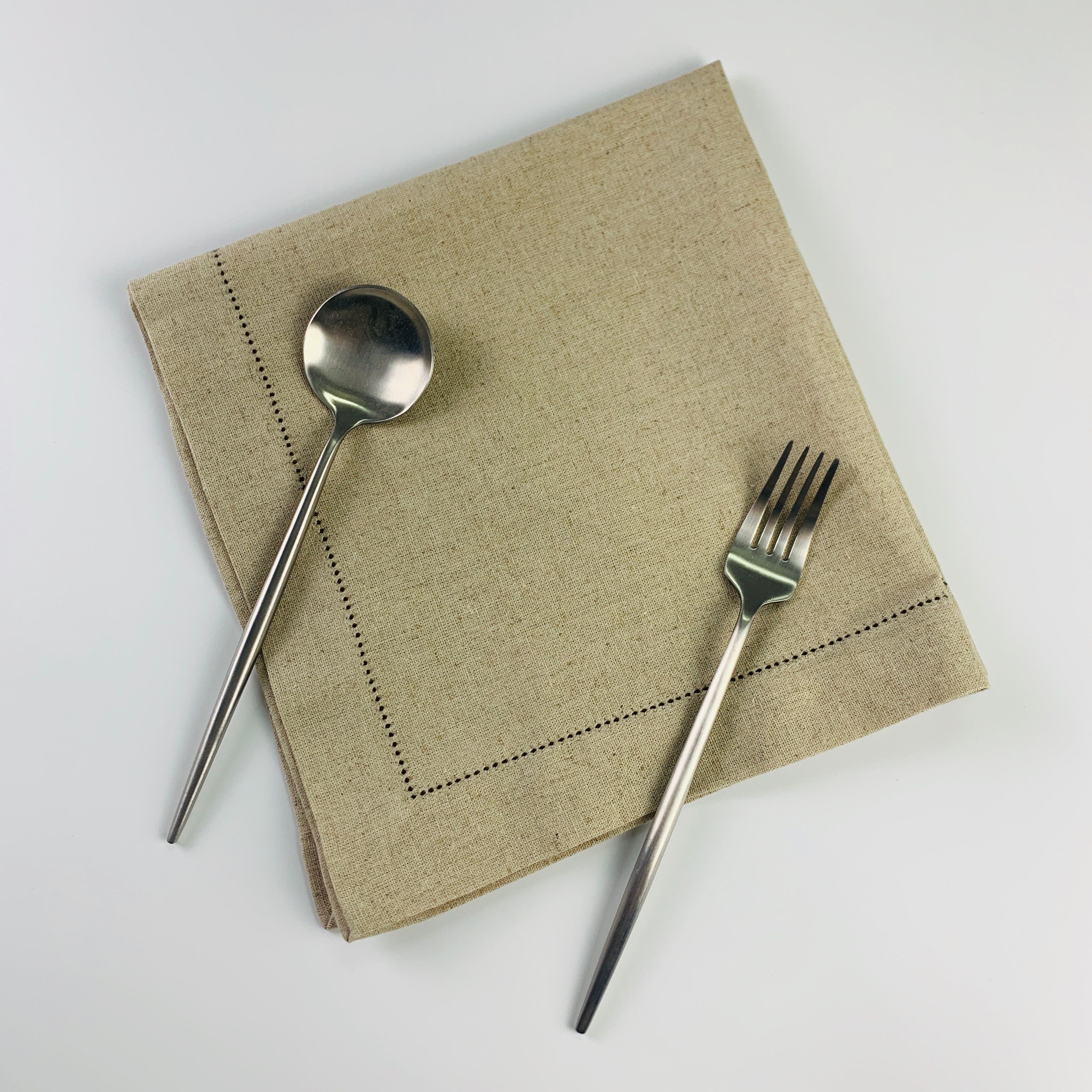 Set Of 12 Fashion Napkins Color Oatmeal Hemstitched Linen Table Napkins